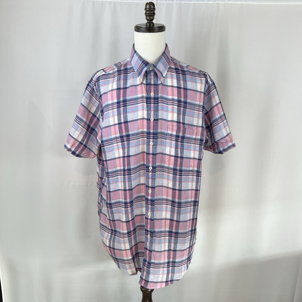 Brooks Brothers Original Polo Shirt XLT Blue Pink Plaid Baird McNutt Irish Linen